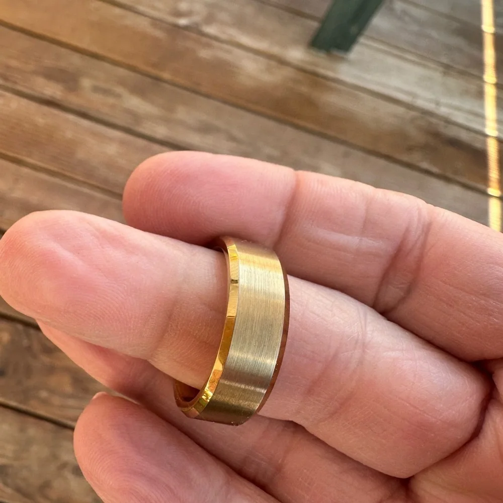 Tungsten yellow gold toned men’s wedding band ring